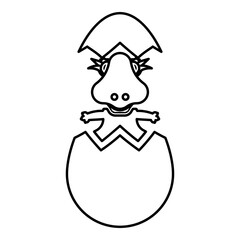 Dinosaur cute dino baby pretty hatch from egg cracked eggshell contour outline line icon black color vector illustration image thin flat style