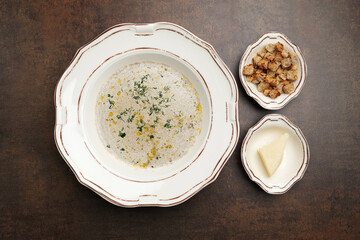 Vegetarian cream soup with mushrooms and herbs