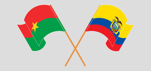 Crossed and waving flags of Burkina Faso and Republic of Ecuador. Vector illustration