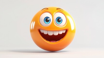 Fototapeta premium A 3D cartoon character with a wide, beaming smile, eyes bright with joy, on a white background 