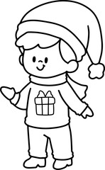 Christmas line drawing cute cartoon elements hand drawn