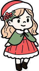 Fototapeta premium Christmas line drawing cute cartoon elements hand drawn