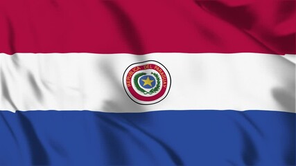 Paraguay flag seamless loop animation. The National flag of Paraguay is 3d waving