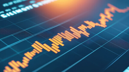 Fototapeta premium Dynamic stock market chart displaying fluctuating orange bars on a digital background, representing financial trends and analysis.