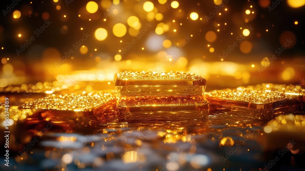 Aufkleber a mesmerizing display of golden bars sparkling under dreamy lights, creating an enchanting atmospher
