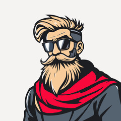 Beard men face vector mascot illustration. Hair style barber shop logo. Editable men logo concept. long beard gentleman vintage artwork