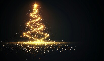 Naklejka premium A Dazzling Golden Christmas Tree Shining in the Night