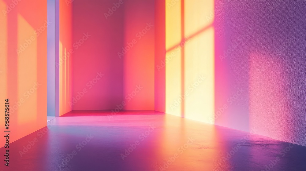 Canvas Prints Abstract Room with Pink and Yellow Walls and Sunlight