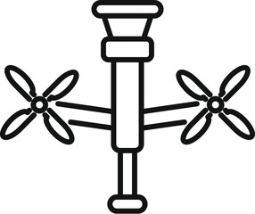 Simple vector icon of a delivery drone carrying a package through the air