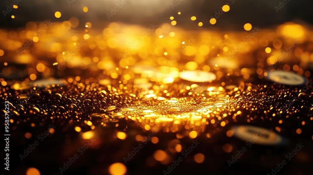 Aufkleber glittering golden coins surrounded by shimmering light create an enchanting and luxurious atmosphere