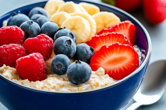 Canteen breakfast, warm oatmeal, fresh fruit provides a nutritious start to the day