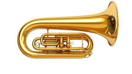 A shiny, gold baritone horn, gleaming against a black background. This instrument exudes a sense of power and musicality, ready to fill the air with its rich sound. 