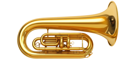 A shiny, gold baritone horn, gleaming against a black background. This instrument exudes a sense of power and musicality, ready to fill the air with its rich sound. 