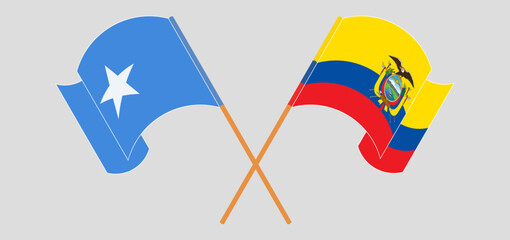 Crossed and waving flags of Somalia and Republic of Ecuador. Vector illustration