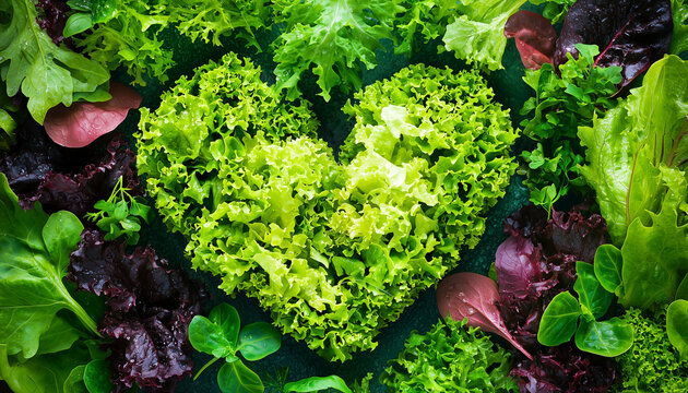 heart of lettuce leaves greens and fresh salad , concept of diet, healthy food and self-care and medicine