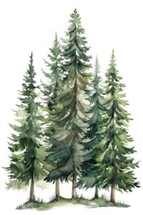 Obraz premium Watercolor Forest Landscape with Fir Trees and Pine Trees