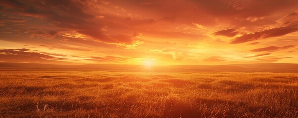 Fiery orange sunset over a prairie, 4K hyperrealistic photo