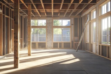 Interior view construction new residential home.  Interior view construction new residential home.