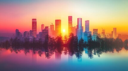 Cityscape Skyline Reflection Sunset Sunrise Urban Landscape