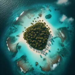 Aerial View of a Tropical Island Surrounded by Turquoise Waters