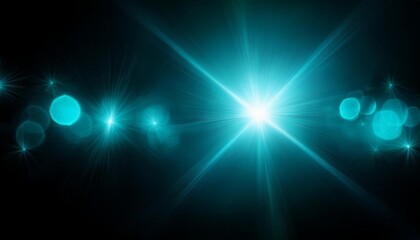 Fototapeta premium abstract cyan lens flare on black background, bokeh defocused lights and shadow overlay for photography