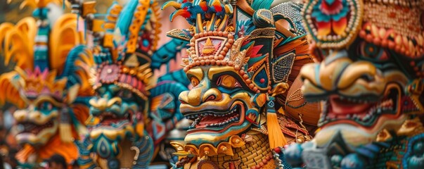 Parade of decorated floats representing different cultures, 4K hyperrealistic photo