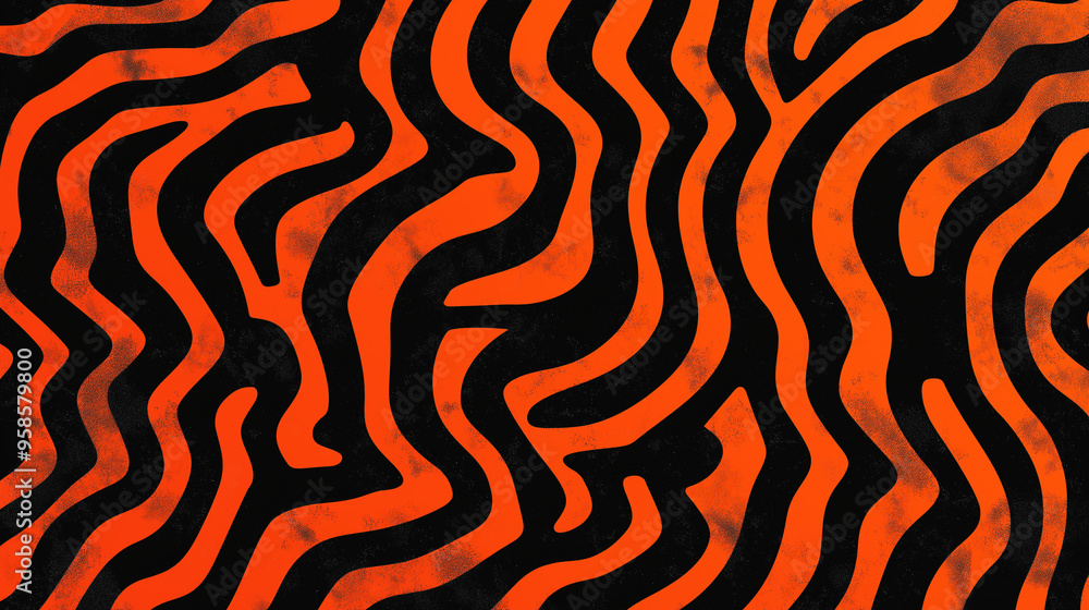 Poster vibrant orange and black wavy pattern creating a dynamic visual effect for modern design purposes