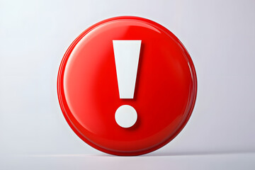 Vibrant 3D red circle with white exclamation mark, isolated on transparent background, warns of danger, risk, or problem, signaling alert and attention is required.