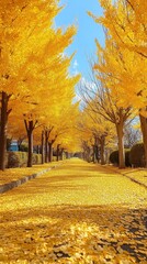 Naklejka premium Golden Autumn Pathway
