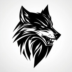 Stylized wolf logo with sharp, angular lines, featuring a fierce expression and bold outlines