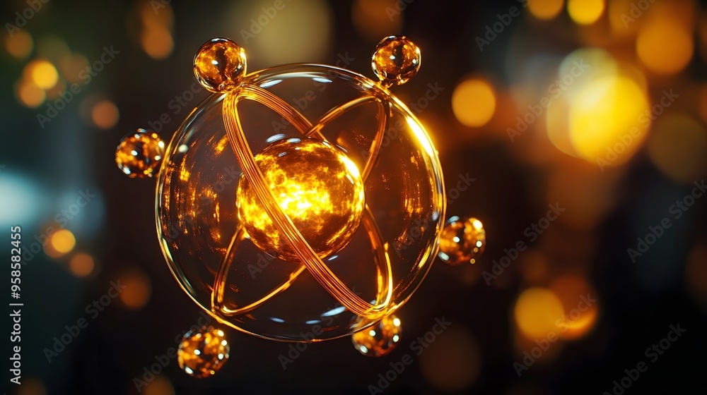 Aufkleber 52. elegant close-up view of a radioactive atom with dynamic, pulsating molecules