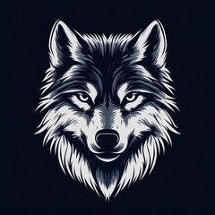 Wolf head logo with detailed fur texture and piercing eyes, conveying strength and agility