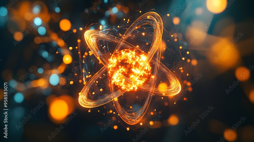 Aufkleber 52. elegant close-up view of a radioactive atom with dynamic, pulsating molecules