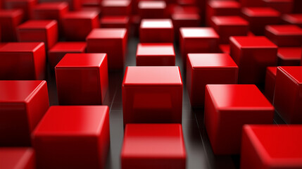 Obraz premium A vibrant arrangement of red cubes on a dark surface creating a striking visual pattern