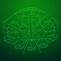 Ferris wheel spinning amusement park. Wireframe low poly mesh vector illustration.