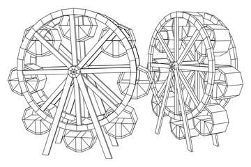 Ferris wheel spinning amusement park. Wireframe low poly mesh vector illustration.