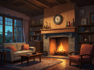 Cozy Fireplace in a Quaint, Old-Fashioned Room