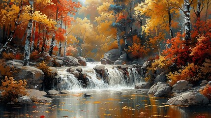 Fototapeta premium Autumn forest with a flowing stream