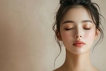 Naklejka premium A Close-Up Portrait of a Young Woman with Closed Eyes