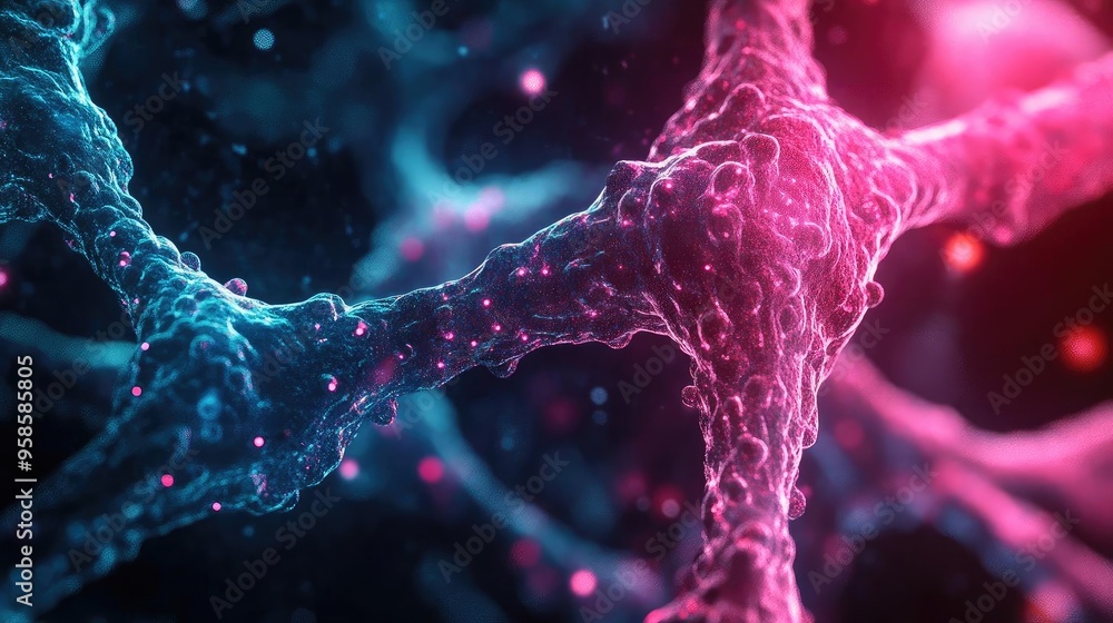 Poster abstract depiction of a molecular structure with vibrant colors, symbolizing connectivity in science