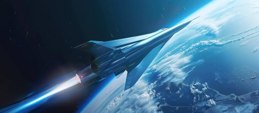 hypersonic missile attack. A fighter rocket flies above the earth