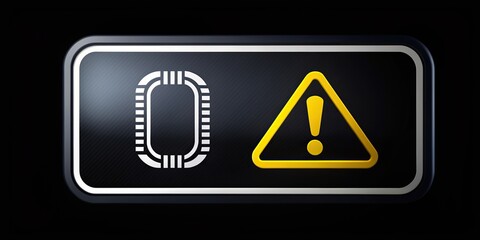 A close up shot of a Check Tire Pressure warning icon displayed on a black background, auto industry, icon, dashboard, vehicle maintenance, close-up, alert,check