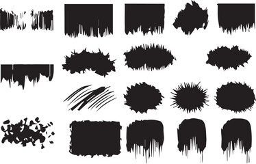 "Variegated Grunge Brush Strokes Collection on White Background. An assorted assortment of black grunge brush strokes perfect for textured designs and artistic graphics, isolated on white. Vector brus