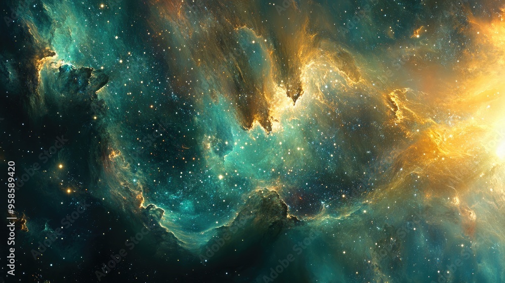 Poster Cosmic Nebula with Stars and Swirling Gas Clouds