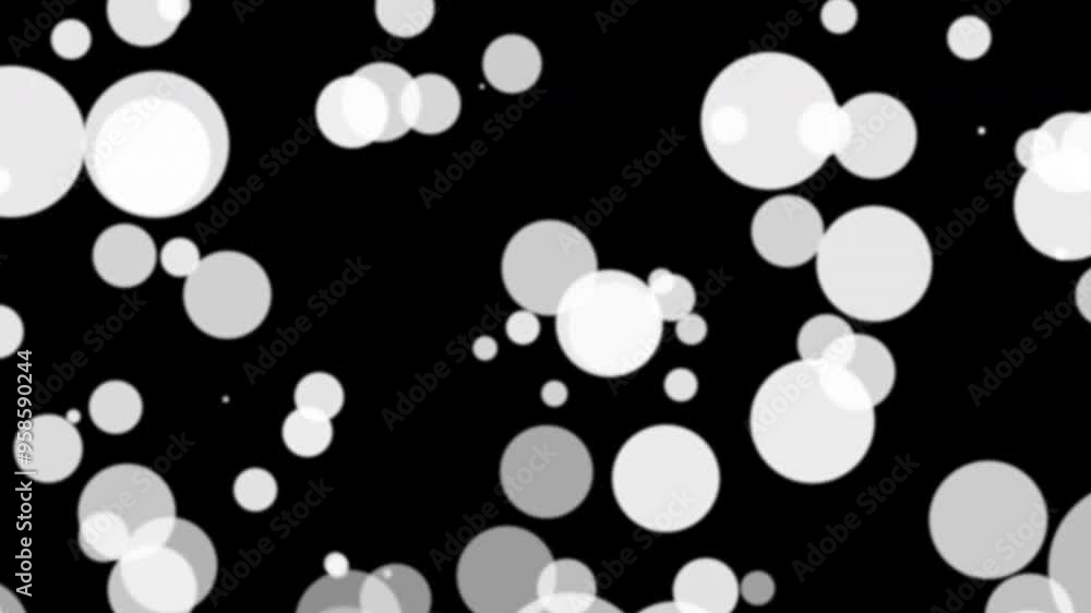 Poster animation loop white bokeh particles flow to top right on black abstract background. animation of fi