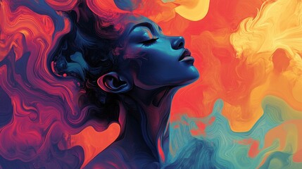 Abstract Portrait of a Woman with Swirling Color