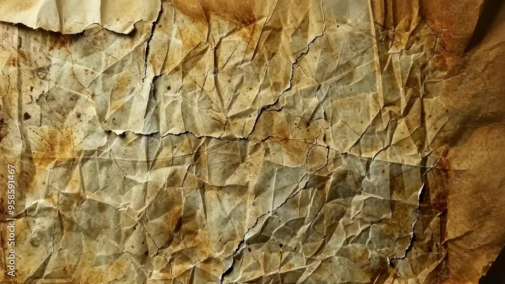 Poster exploring the textures and patterns of vintage brown paper in a detailed close-up view