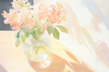 Flower vase on the table in cafe painting plant petal.