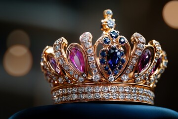 Heraldic crown, gold and jewels, atop the crest denotes royal or noble status