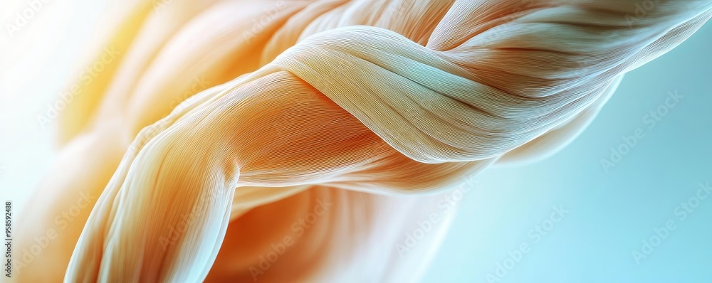 Poster close-up view of a stylized muscular arm showcasing intricate details and smooth textures in a vibra